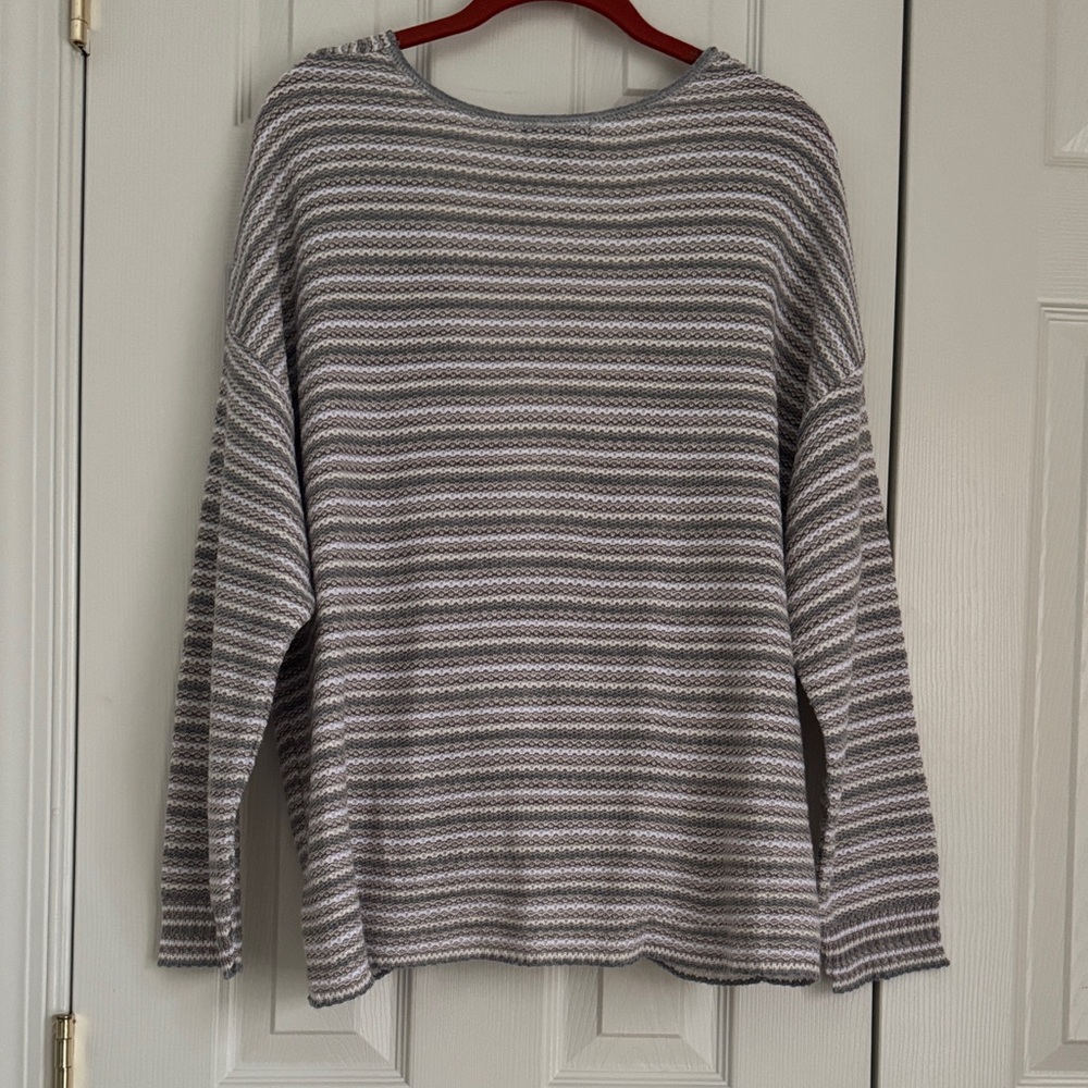 a.n.a Twist Front Knit Sweater – GrayIvory/Taupe Stripe (XL) - Picture 2 of 7